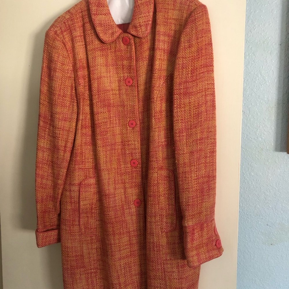 Dialogue Orange and Pink Tweed Pea Coat